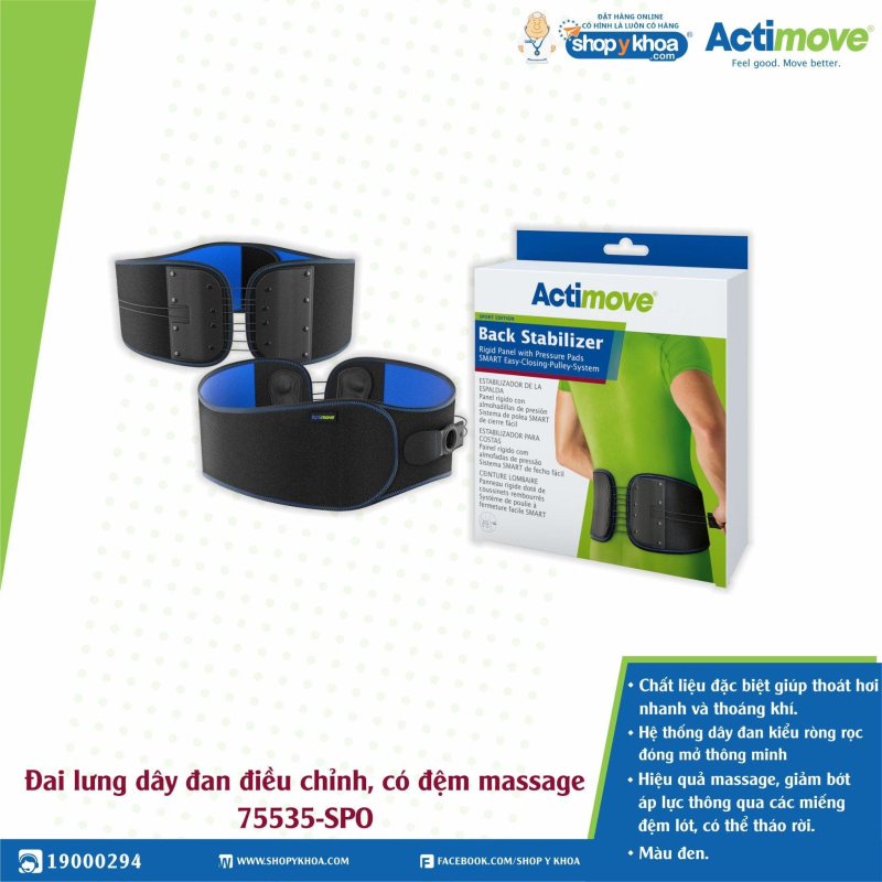 dai nep lung actimove back stabilizer  dai lung day dan dieu chinh dem massage 75535 spo mau den