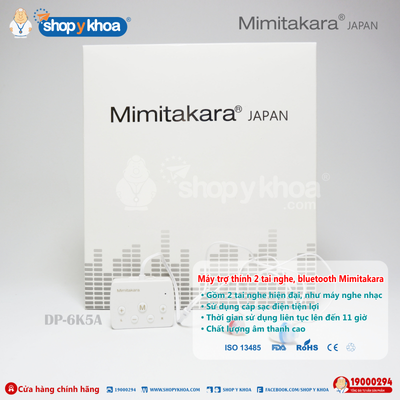 may tro thinh gan ngoai tai  kieu 2 tai nghe bluetooth pin sac mimitakara  chung loai dp 6k5ax mau trang den  muc ho tro  p