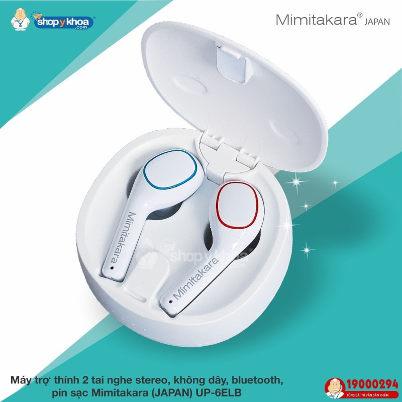 may tro thinh gan ngoai tai  kieu 2 tai nghe stereo khong day bluetooth pin sac mimitakara up 6el mau trang  cuong do am thanh ho tro  s m